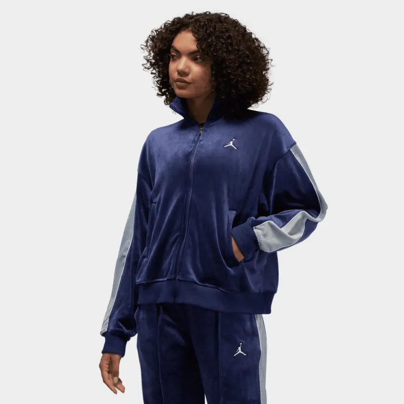 Jordan Women's Flight Velour Full Zip Jacket Midnight Navy / Stealth - White sold by JD Sports