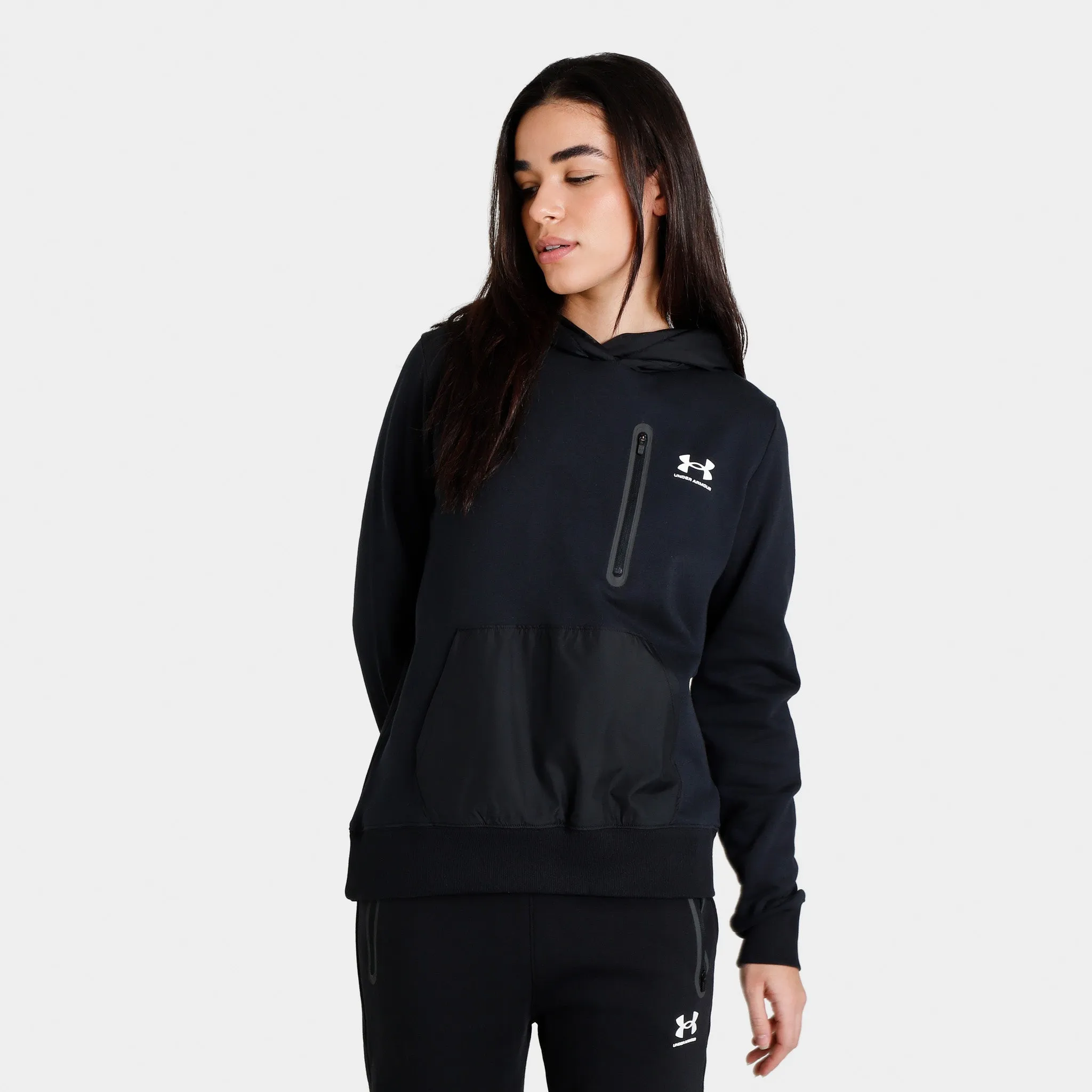Under Armour Women’s Rival Fleece Pullover Hoodie Black / White sold by JD Sports