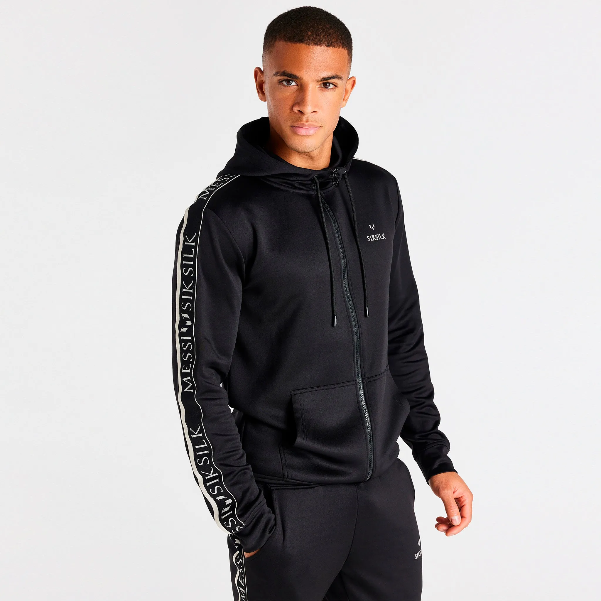 SikSilk x Messi Taped Full Zip Hoodie / Black sold by JD Sports