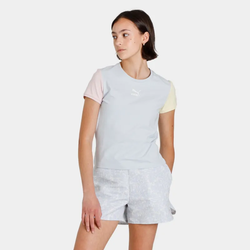 Puma Women's Classics Block Fitted T-shirt Arctic Ice / Chalk Pink sold by JD Sports