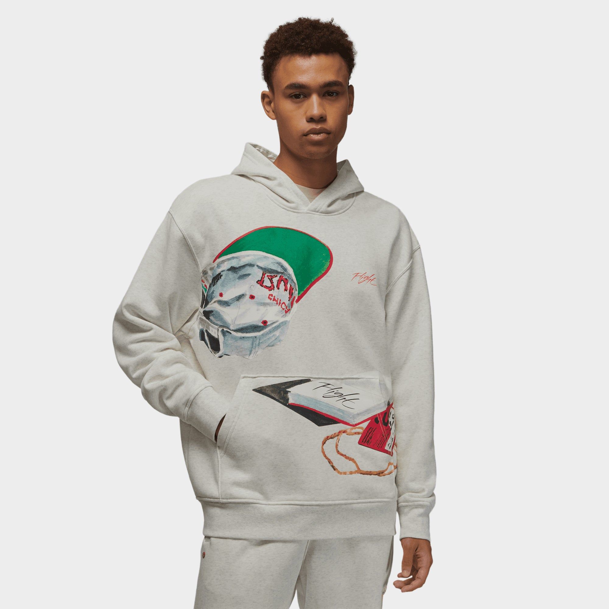 Jordan Artist Series by Jacob Rochester Pullover Hoodie Oatmeal Heather / Sail - University Red sold by JD Sports