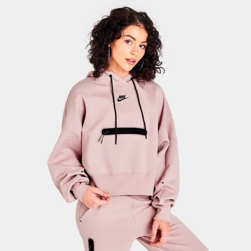 Nike Women's Sportswear Tech Fleece Over-Oversized Cropped Pullover Hoodie Pink Oxford / Black sold by JD Sports