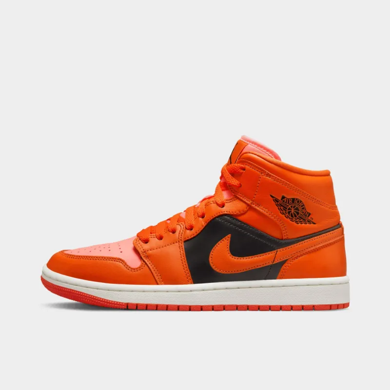 Jordan Women's 1 Mid SE Crimson Bliss / Rush Orange - Black sold by JD Sports