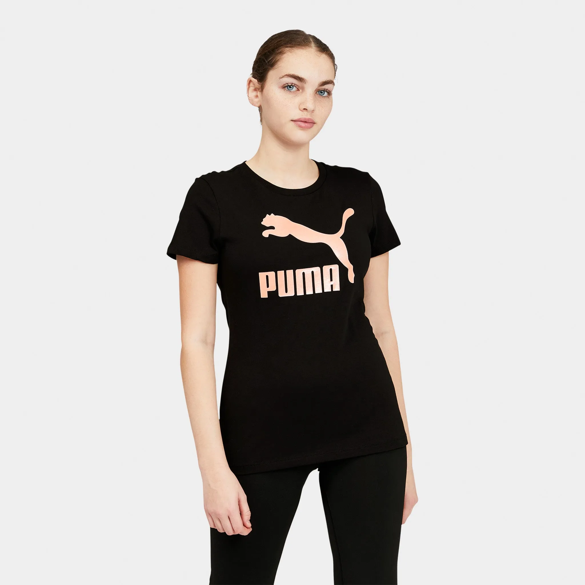 Puma Women's Classics Metallic Logo T-shirt Puma Black / Rose Gold sold by JD Sports