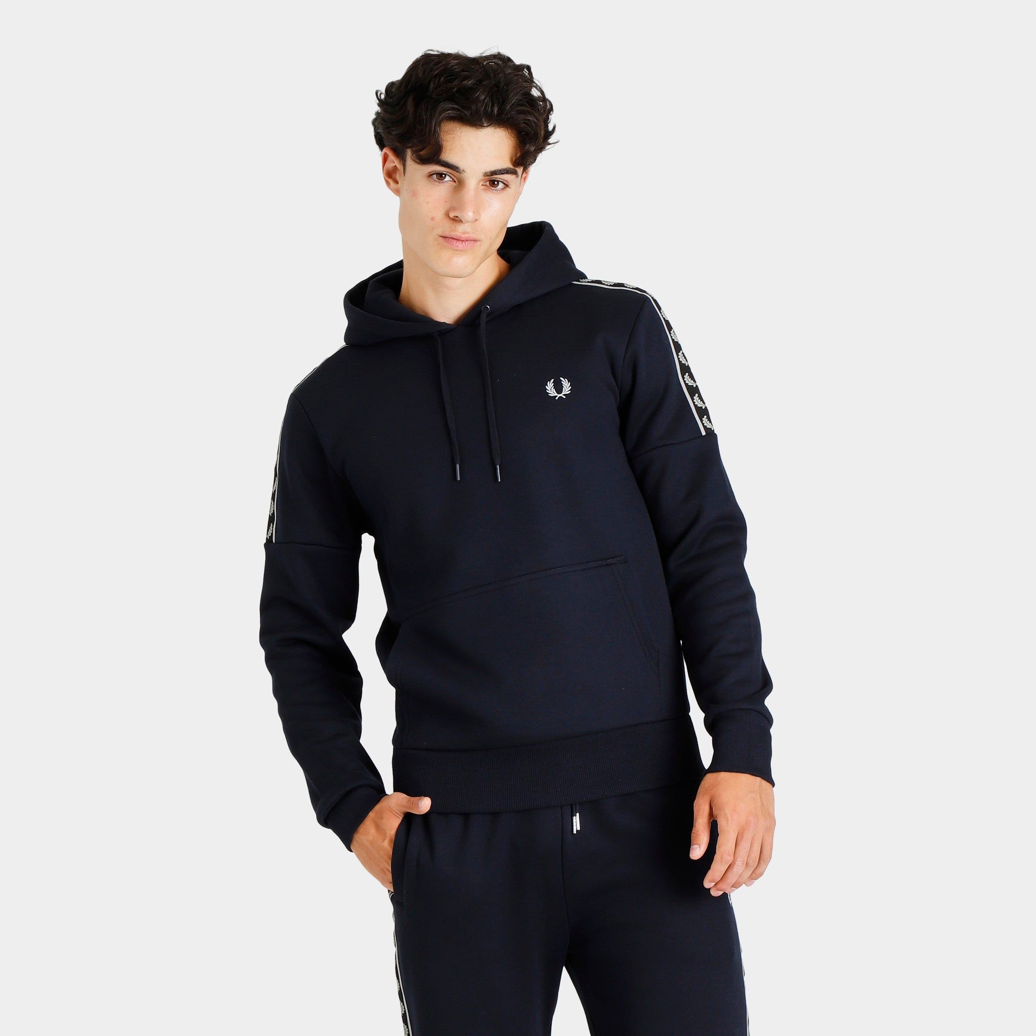 Fred Perry Panelled Taped Pullover Hoodie / Navy sold by JD Sports