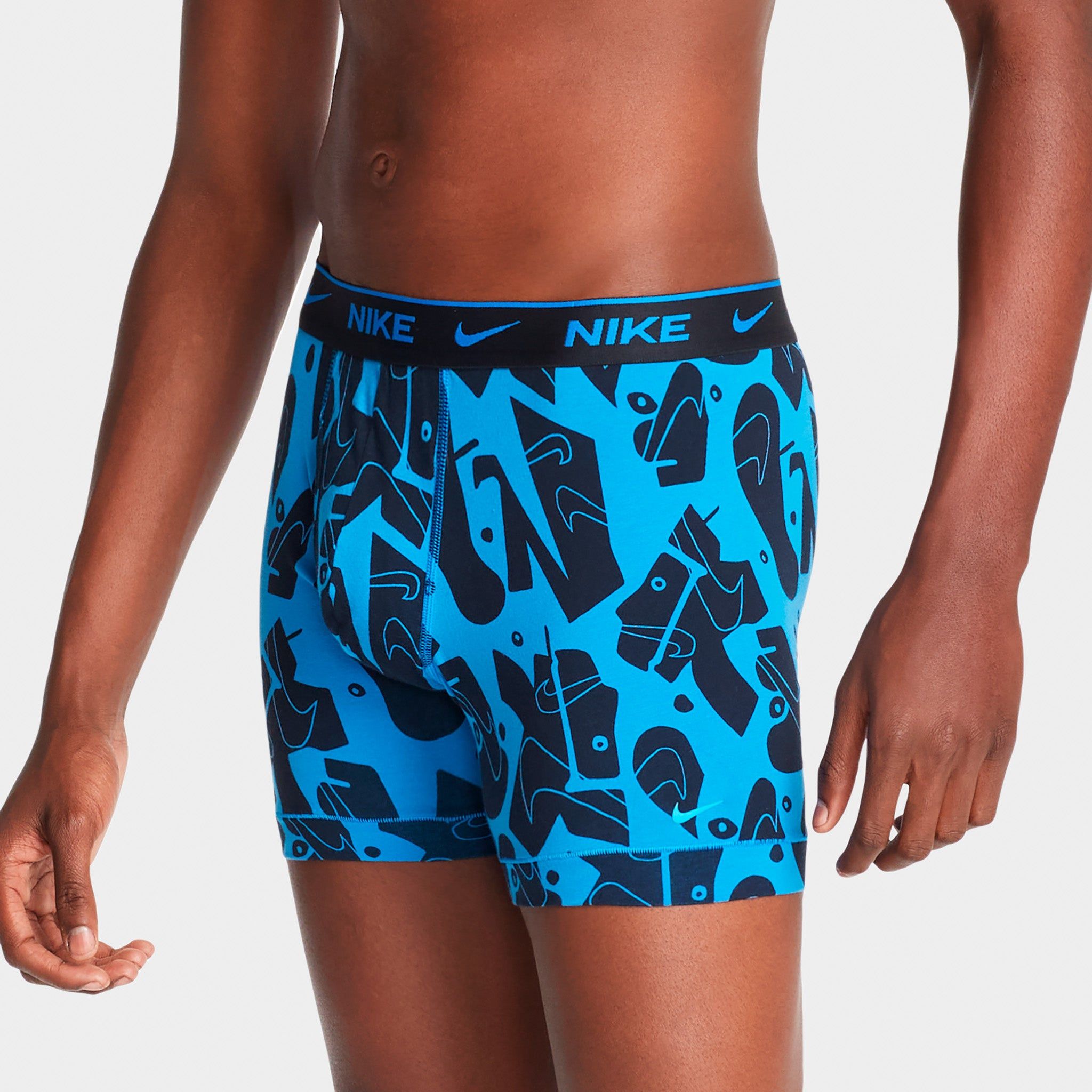 Nike Dri-FIT Essential Cotton Stretch Boxer Briefs (3 Pack) Swoosh Print / Photo Blue - Black sold by JD Sports