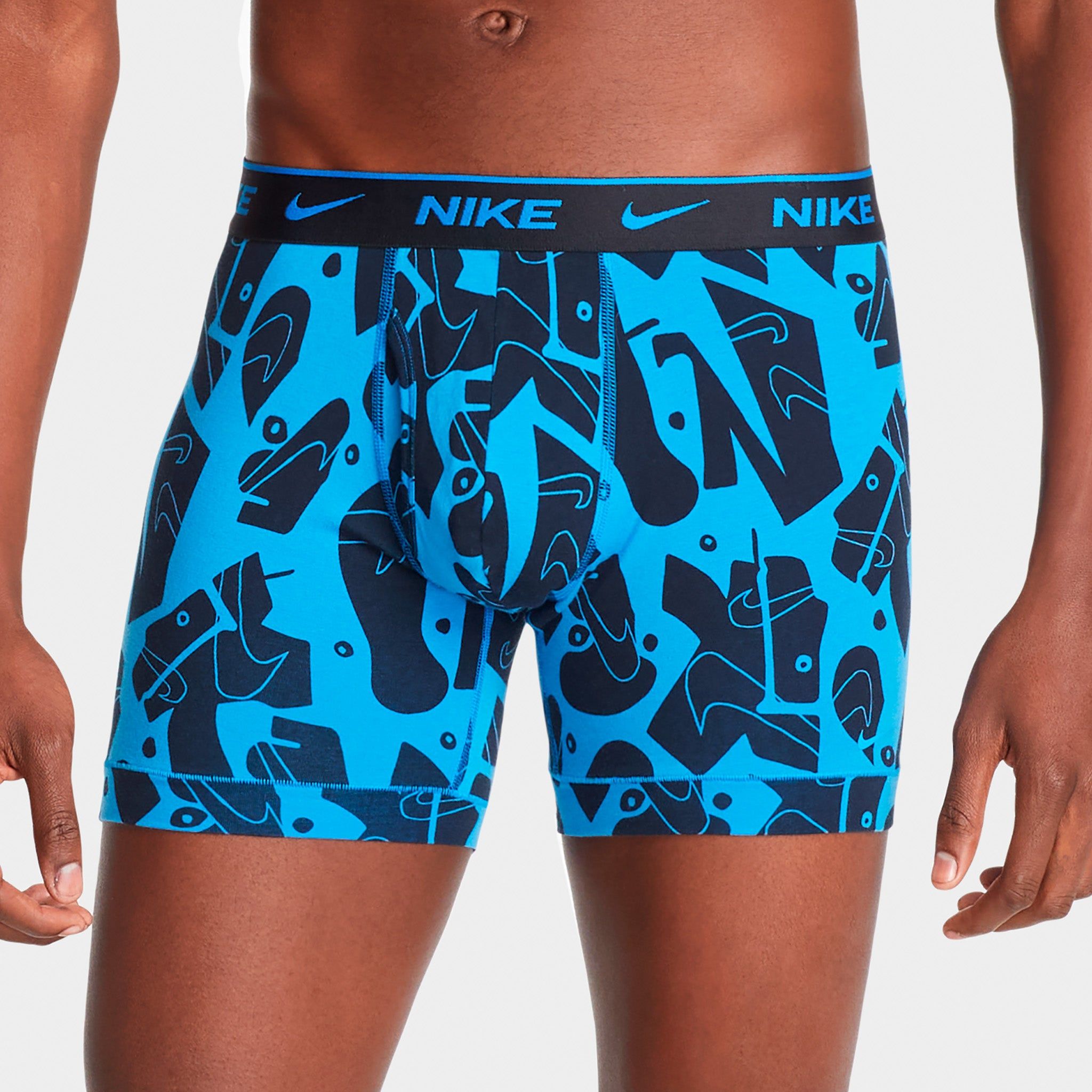 Nike Dri-FIT Essential Cotton Stretch Boxer Briefs (3 Pack) Swoosh Print / Photo Blue - Black sold by JD Sports product image thumbnail 4