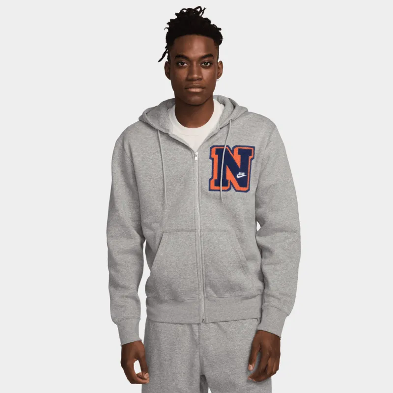 Nike Club Fleece Full-Zip Varsity Hoodie / Dark Grey Heather sold by JD Sports