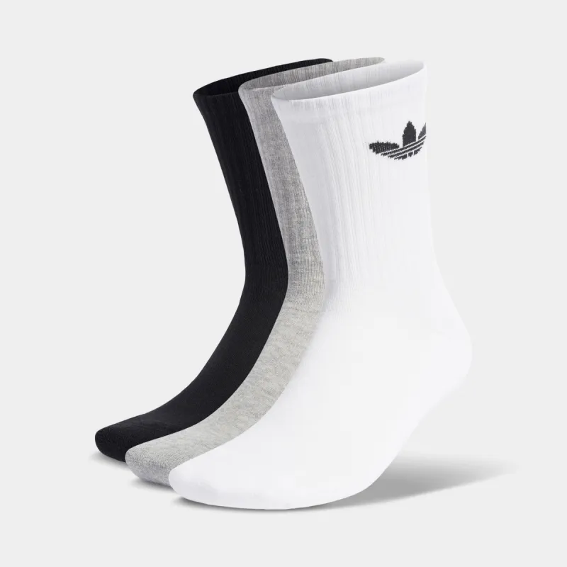 adidas Originals Cushioned Trefoil Mid-Cut Crew Socks (3 Pack) White / Medium Heather Grey - Black sold by JD Sports