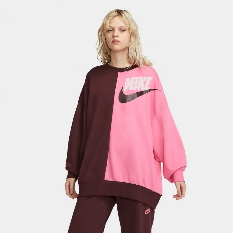 Nike Women's Over-Oversized Fleece Dance Sweatshirt Burgundy Crush / Pinksicle sold by JD Sports