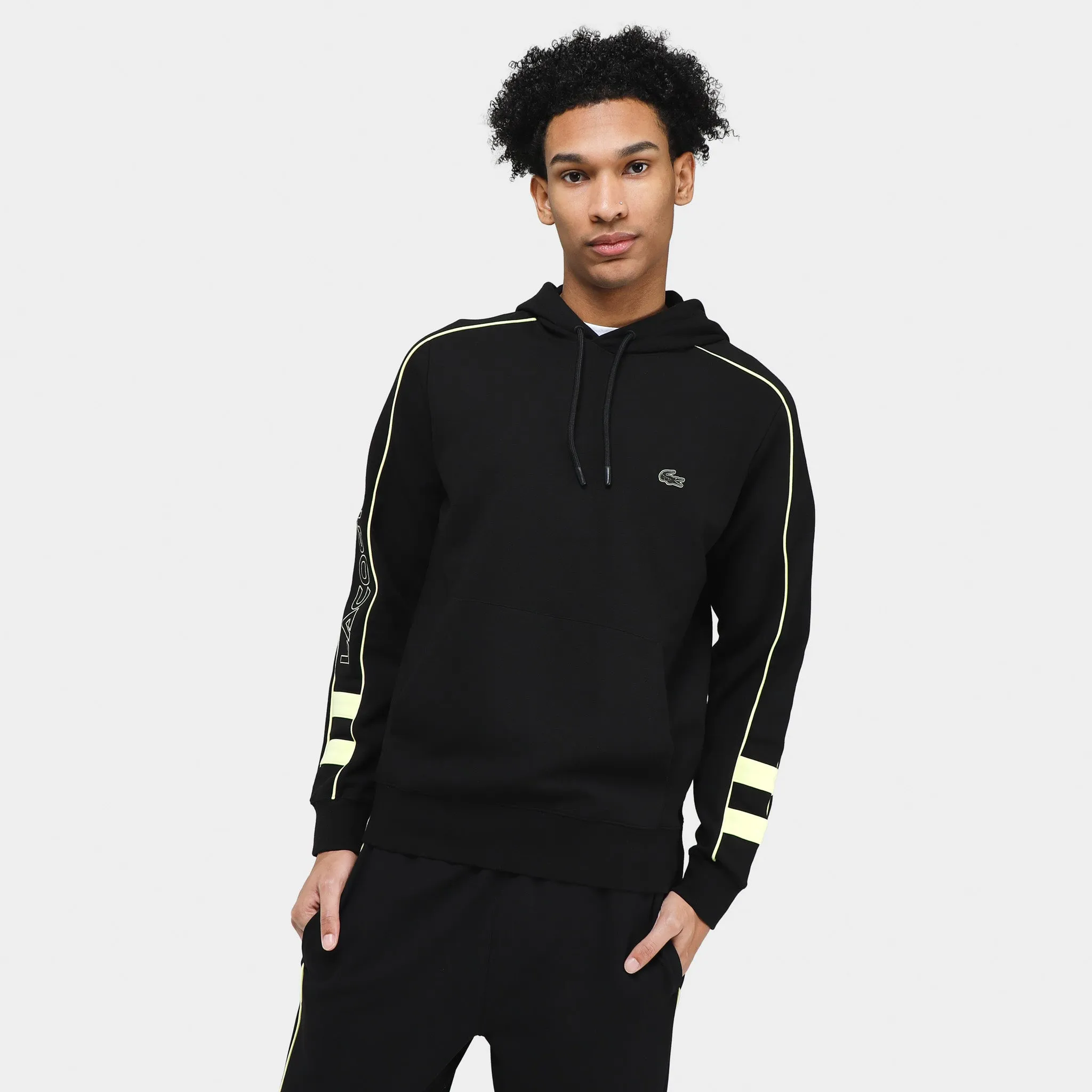 Lacoste Contrast Details Pullover Hoodie Black / Flashy Yellow sold by JD Sports