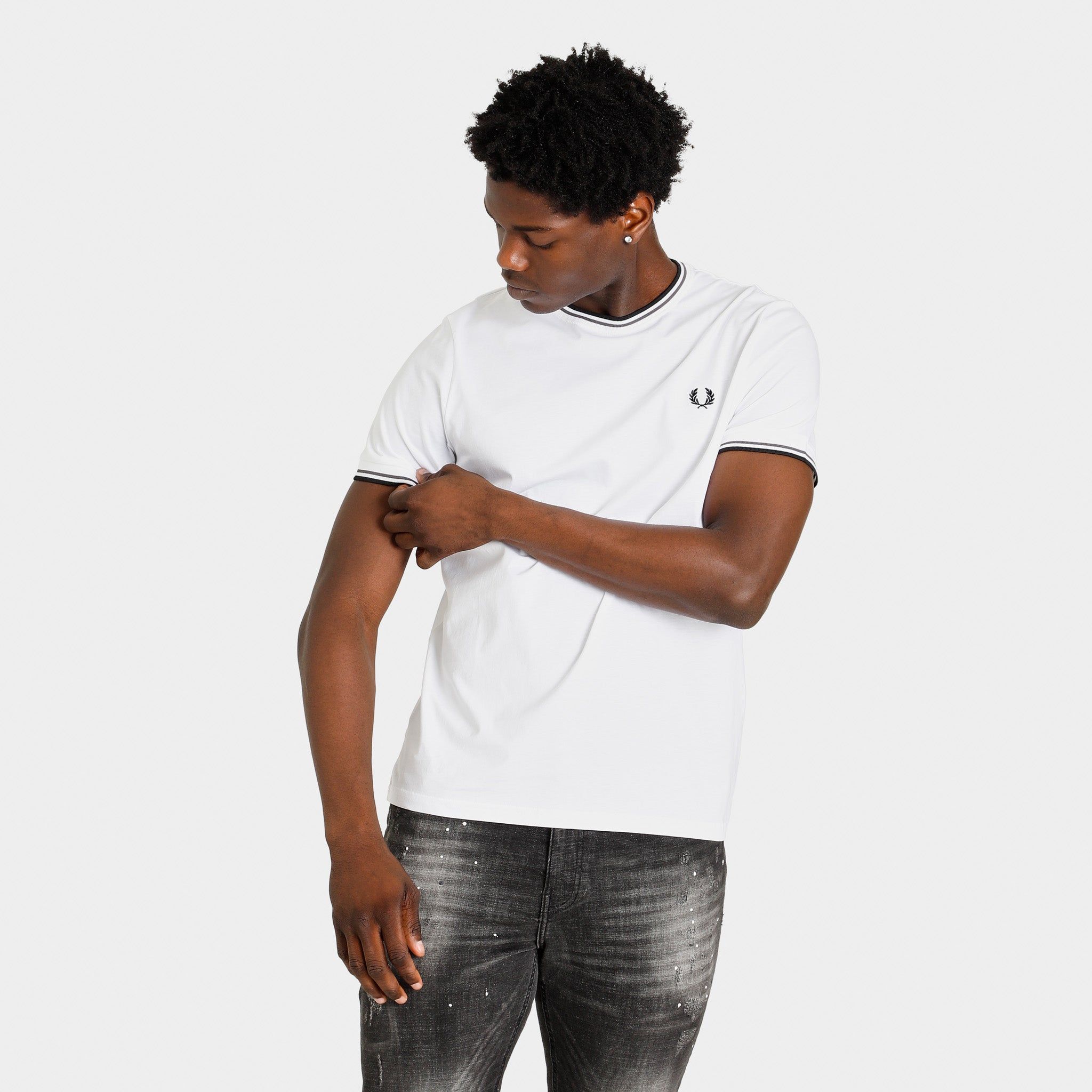 Fred Perry Twin Tipped T-shirt White / Gunmetal - Black sold by JD Sports