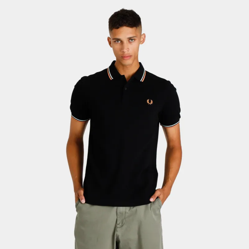 Fred Perry Twin Tipped Polo T-shirt Black / Brighton Blue - Clay sold by JD Sports