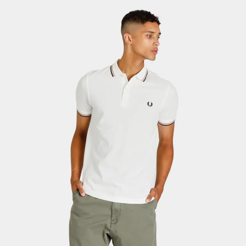 Fred Perry Twin Tipped Polo T-shirt Snow White / Court Clay - Dark Air sold by JD Sports