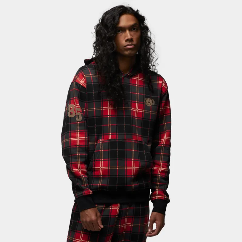 Jordan Essentials Holiday Plaid Pullover Hoodie Fire Red / Dark Driftwood sold by JD Sports
