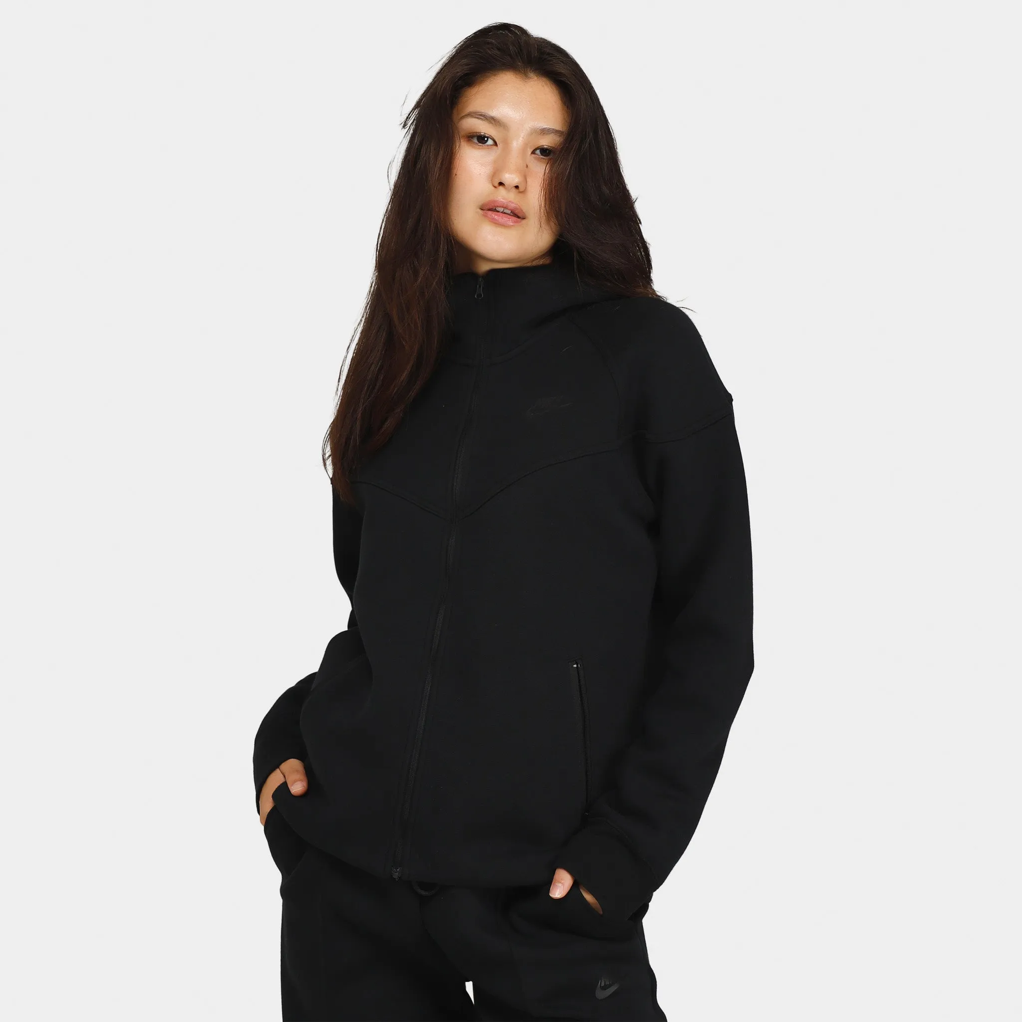 Nike Sportswear Women's Tech Fleece Windrunner Full Zip Hoodie Black / Black sold by JD Sports