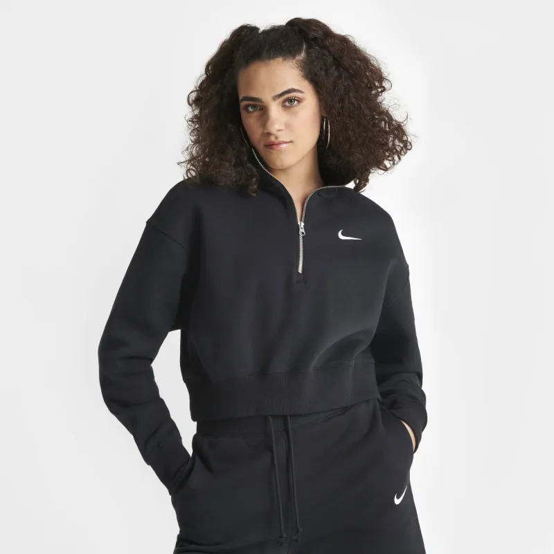 Nike Women's Sportswear Phoenix Fleece Half Zip Crop Sweatshirt Black / Sail sold by JD Sports