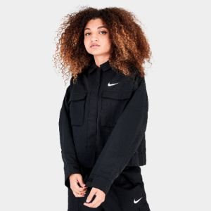 Nike Women's Sportswear Essential Woven Jacket Black / White sold by JD Sports