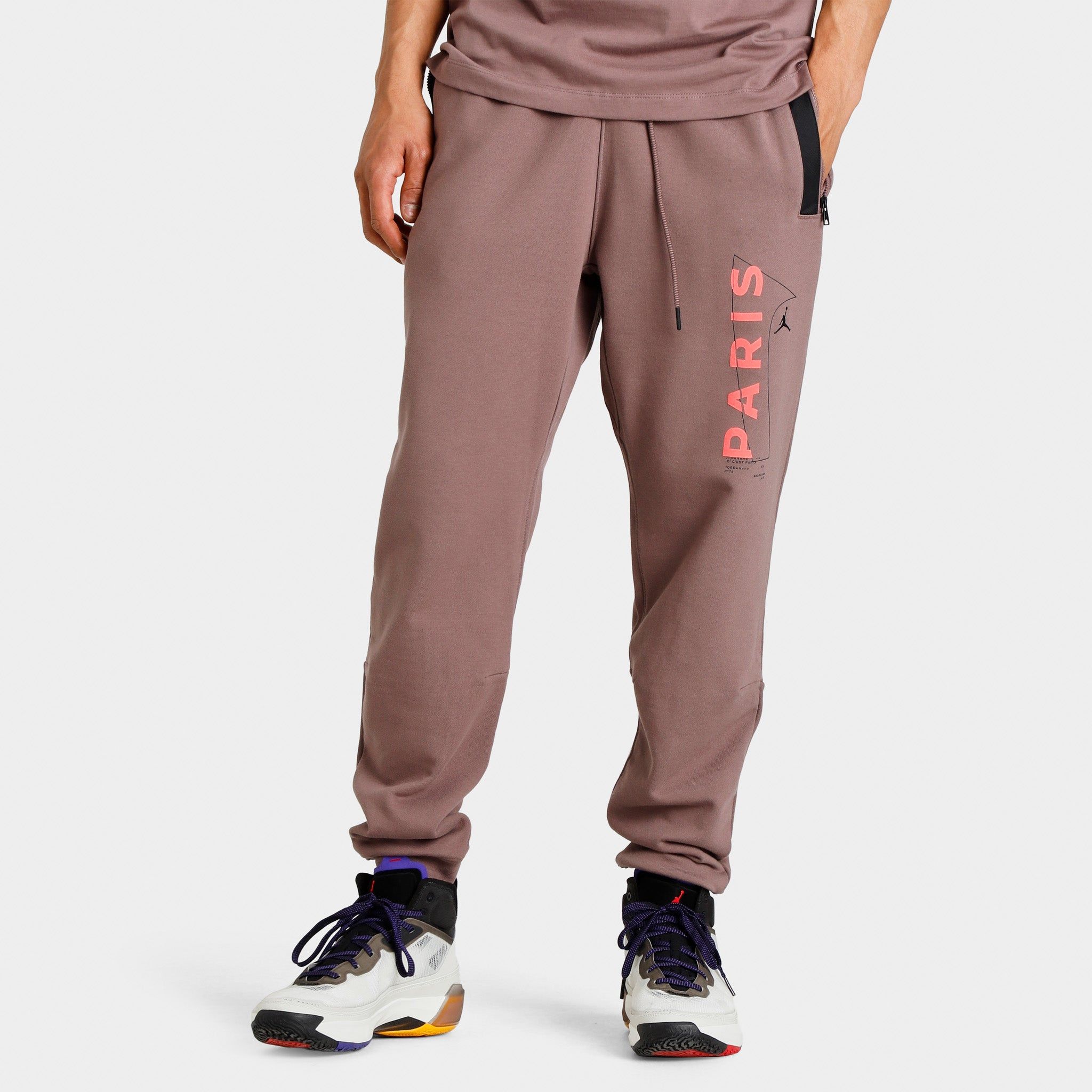 Jordan Paris Sant-Germain Fleece Pants Plum Eclipse / Bright Crimson sold by JD Sports