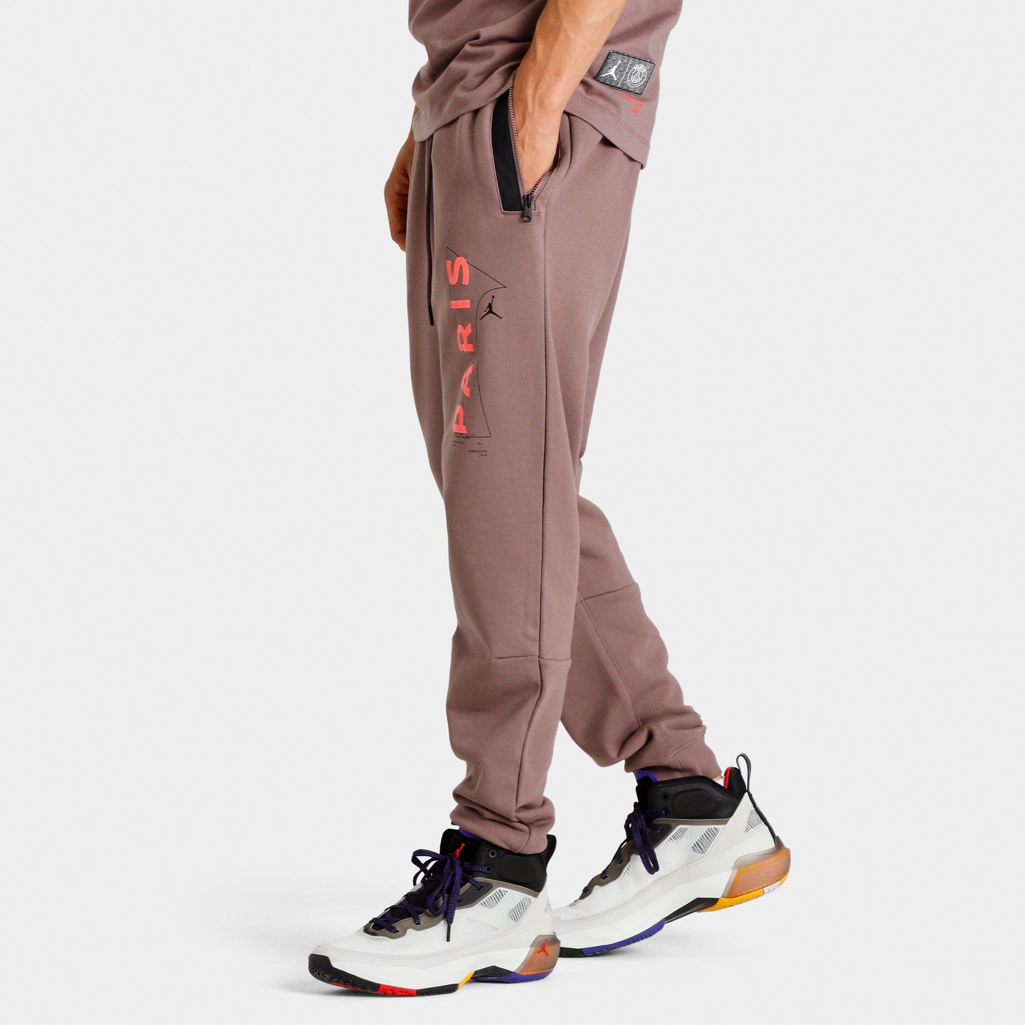 Jordan Paris Sant-Germain Fleece Pants Plum Eclipse / Bright Crimson sold by JD Sports product image thumbnail 4