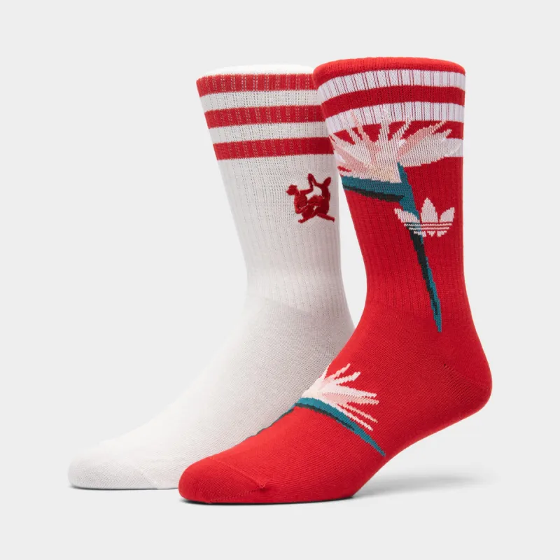 adidas Originals Women’s Thebe Magugu Crew Socks (2 Pack) Off White / Power Red sold by JD Sports