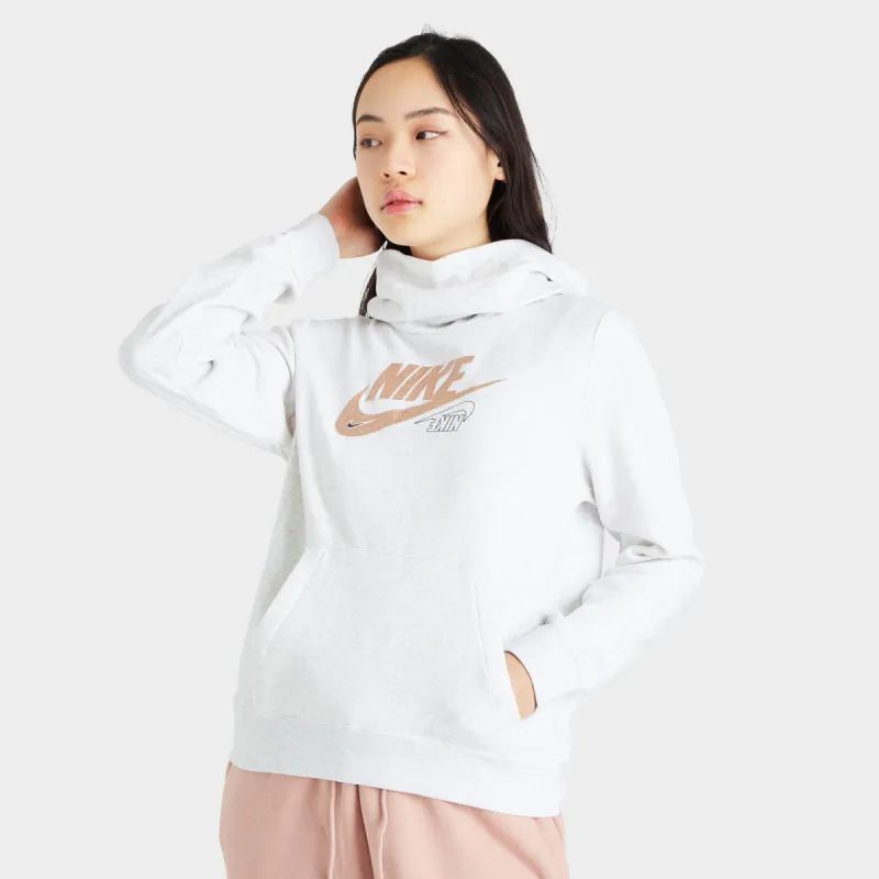 Nike Women's Sportswear Club Fleece Funnel-Neck Glitter Pullover Hoodie / Birch Heather sold by JD Sports
