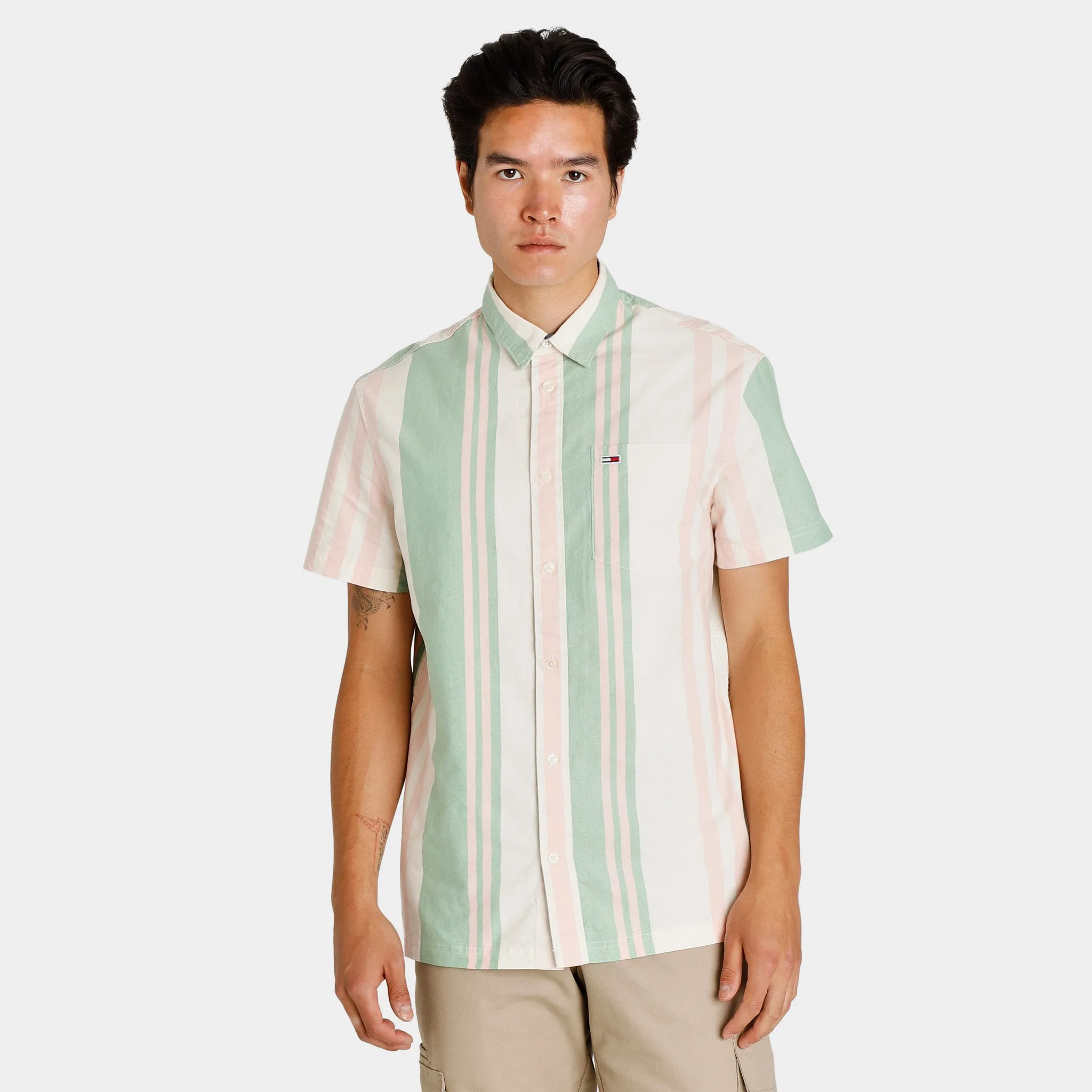 Tommy Jeans Mixed Stripe Classic Shirt / Coastal Green Multi Stripe sold by JD Sports