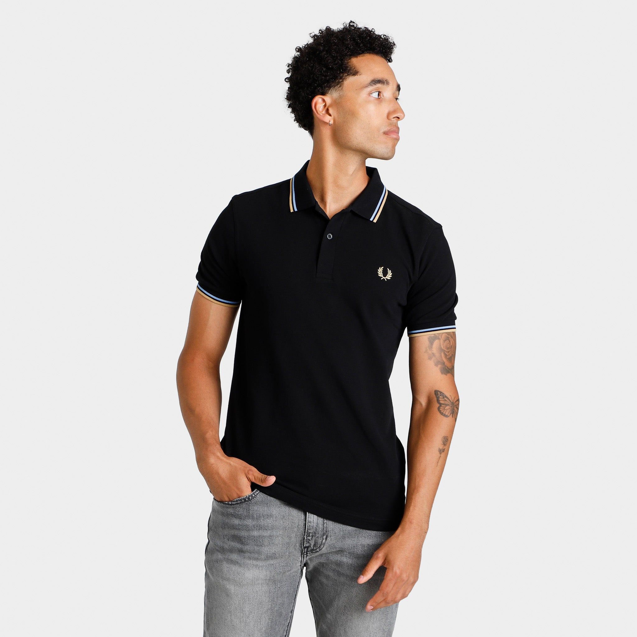 Fred Perry Twin Tipped Polo T-shirt Sky / Black - Black sold by JD Sports