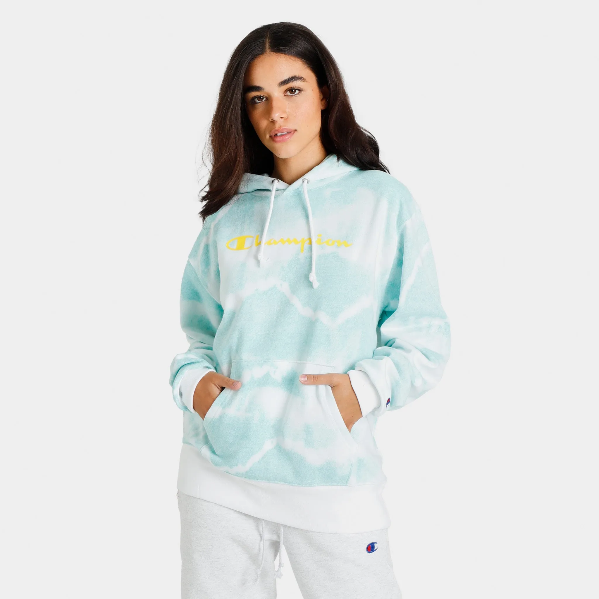 Champion Women’s Reverse Tie-Dye Fleece Pullover Hoodie Tie Dye Overflow White / Aquarrell sold by JD Sports