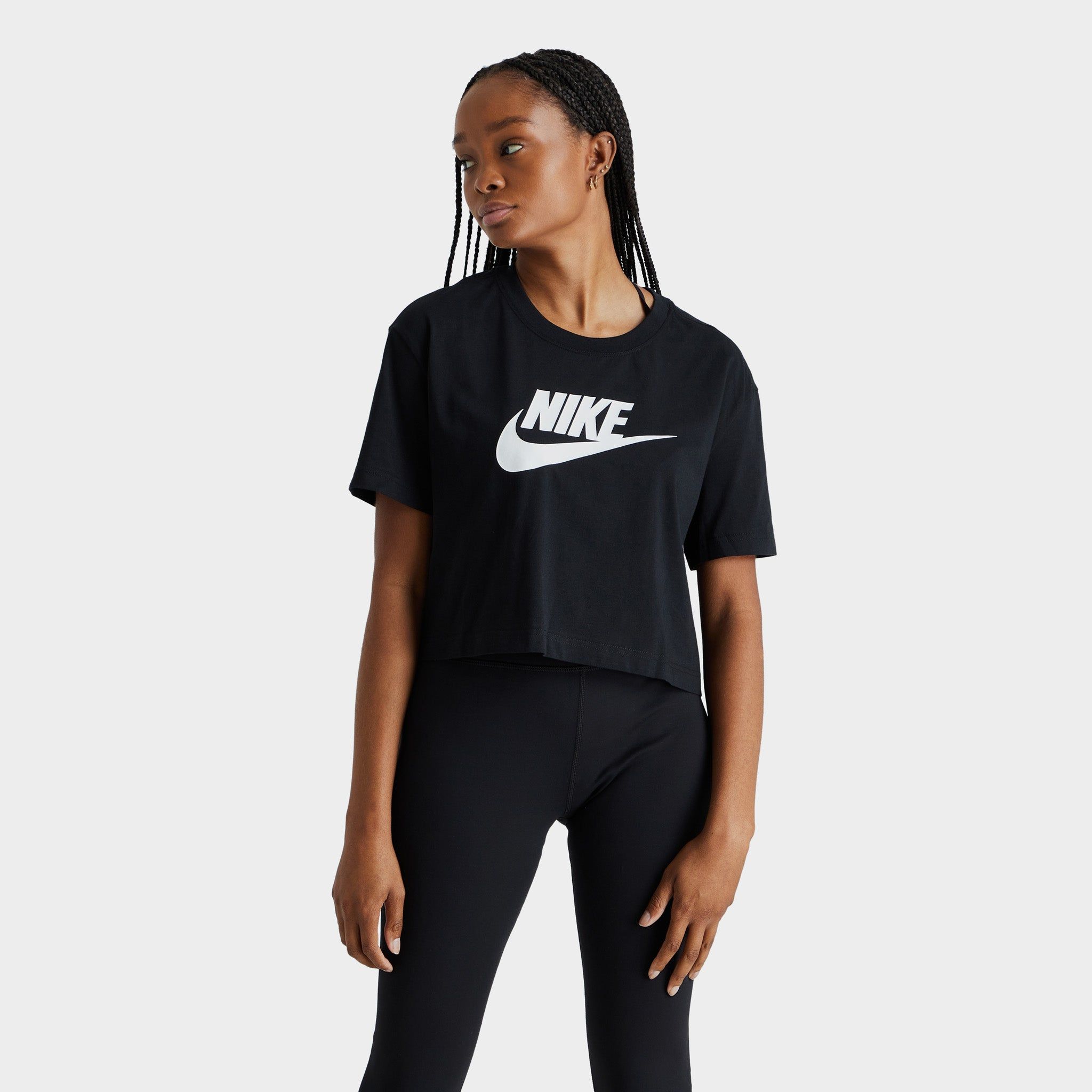 Nike Sportswear Women's Essential Cropped T-shirt Black / White sold by JD Sports