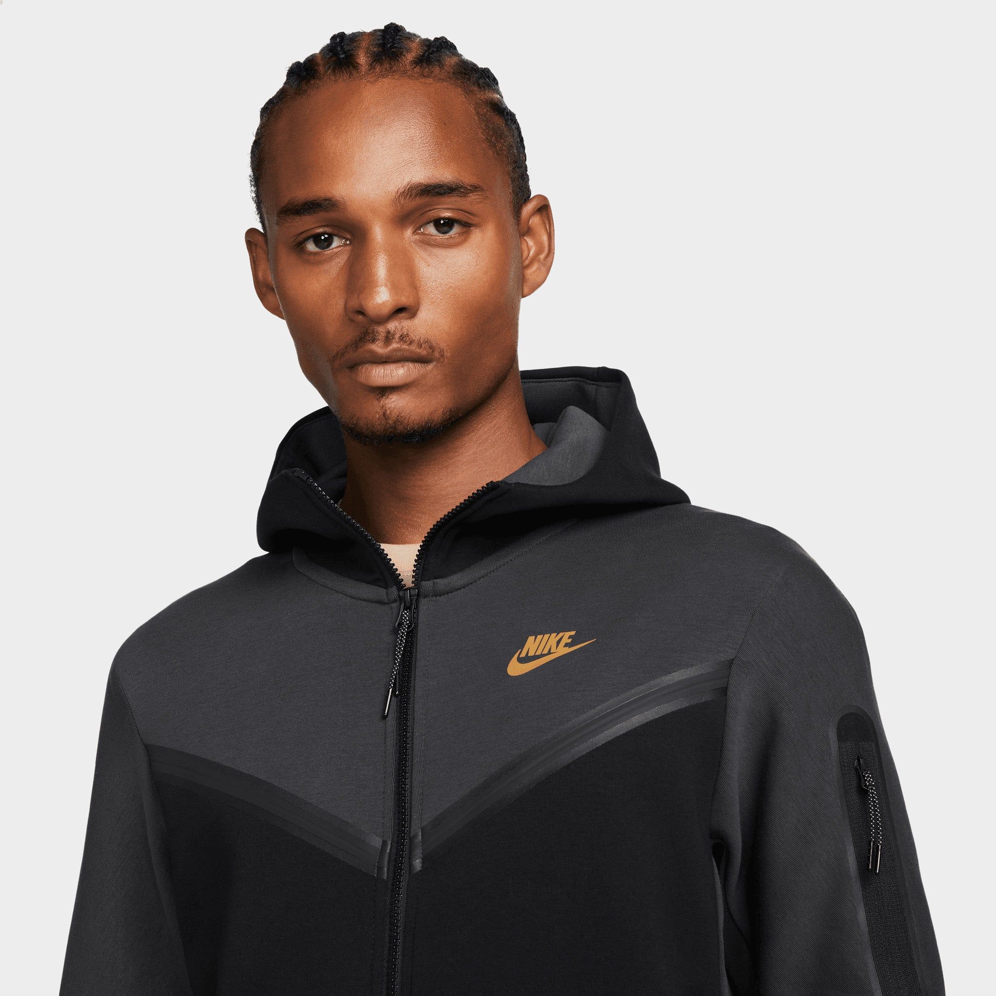 Nike Sportswear Tech Fleece Taped Full Zip Hoodie Dark Smoke Grey / Black - Metallic Gold sold by JD Sports product image thumbnail 6
