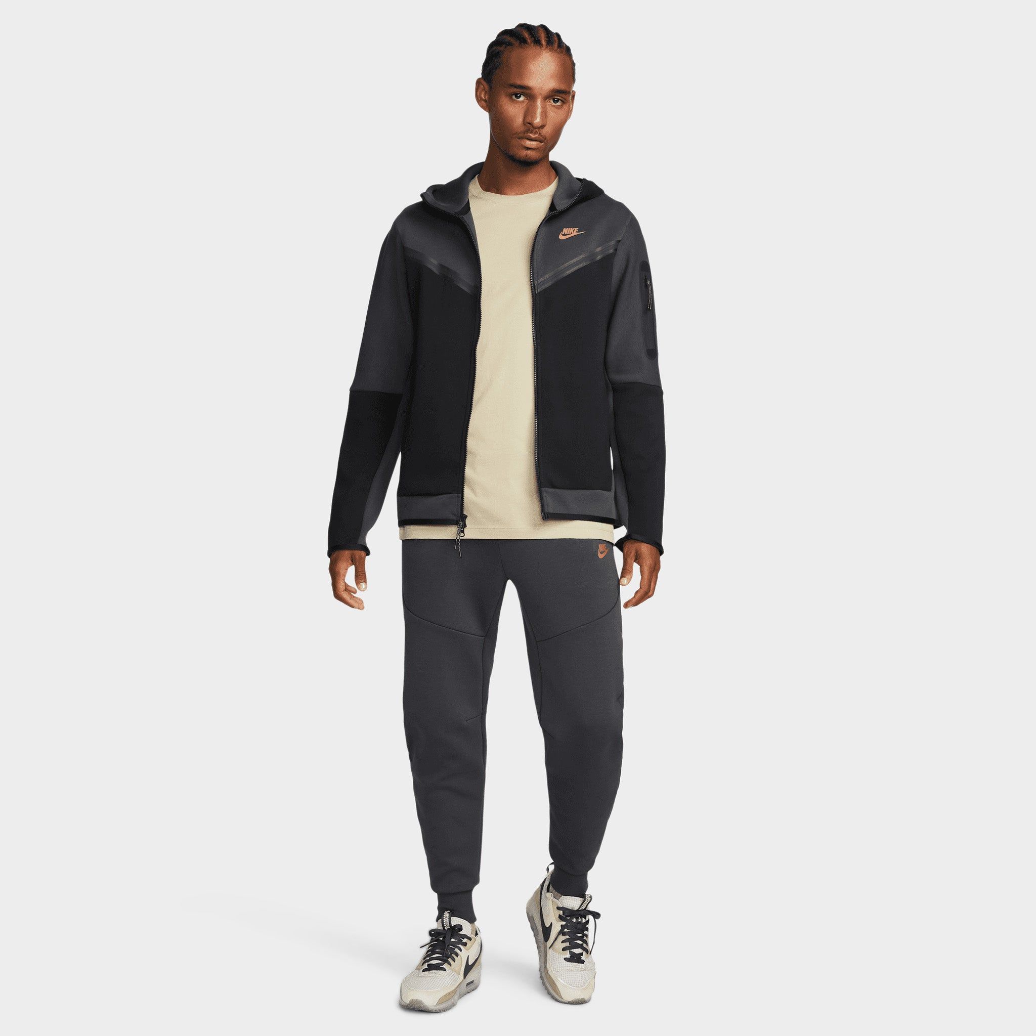 Nike Sportswear Tech Fleece Taped Full Zip Hoodie Dark Smoke Grey / Black - Metallic Gold sold by JD Sports product image thumbnail 2