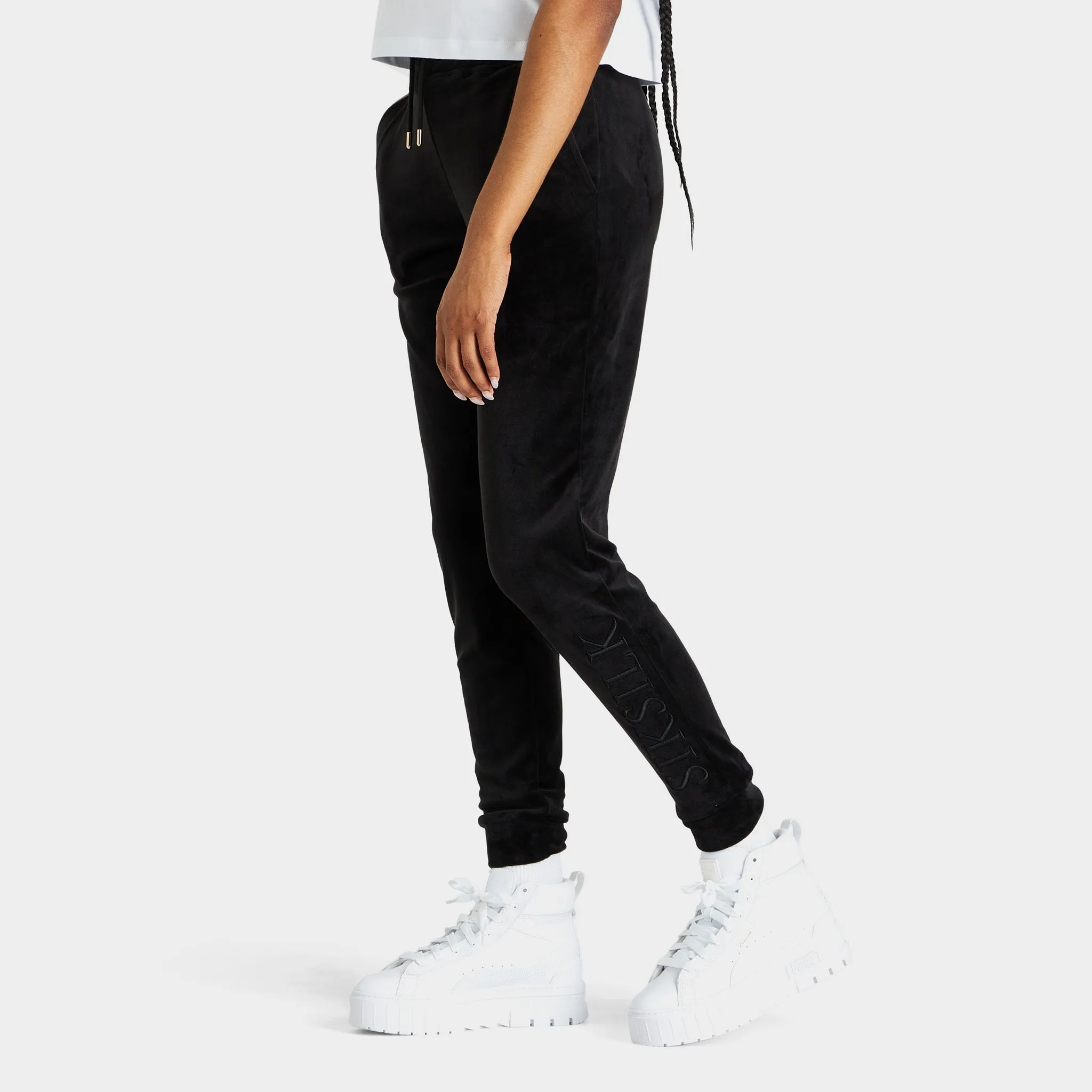 SikSilk Women's Velour Embroidered Joggers / Black sold by JD Sports product image thumbnail 3