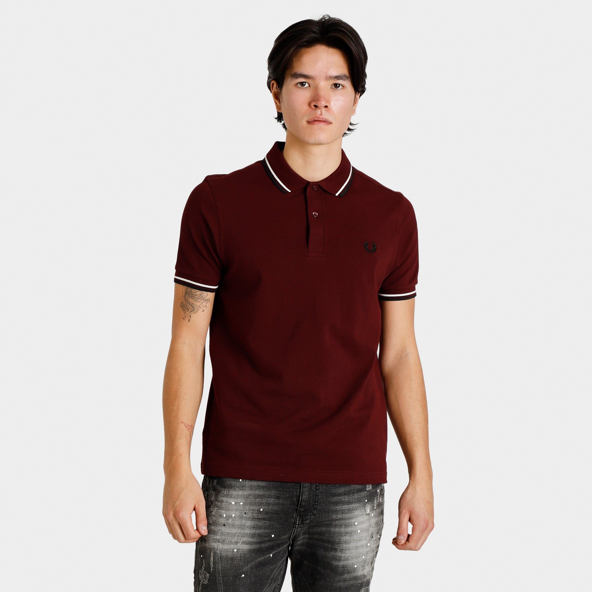 Fred Perry Twin Tipped Polo T-shirt Oxblood / Ecru - Black sold by JD Sports