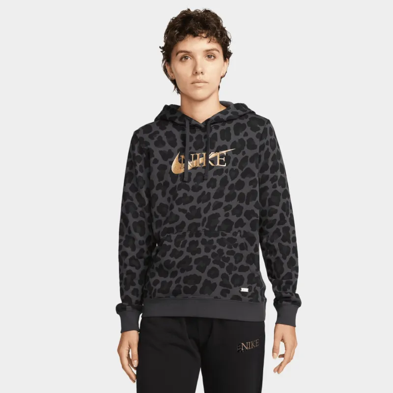 Nike Women's Sportswear Club Fleece Leopard Pullover Hoodie / Dark Smoke Grey made by JD Sports