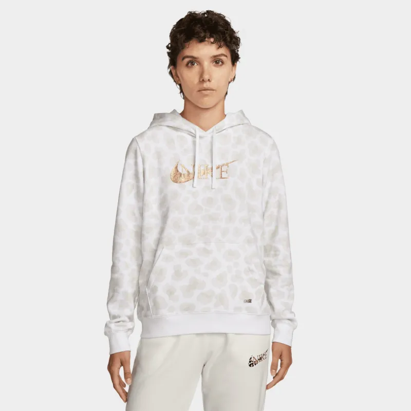 Nike Women's Sportswear Club Fleece Leopard Pullover Hoodie / White made by Nike