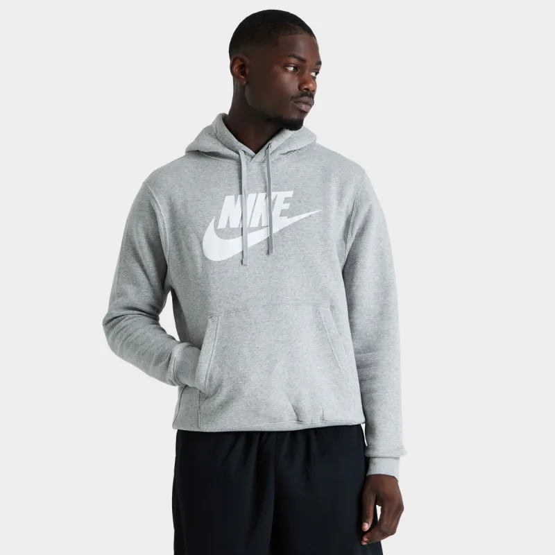 Nike Sportswear Club Fleece Graphic Pullover Hoodie Dark Grey Heather / Matte Silver - White sold by JD Sports