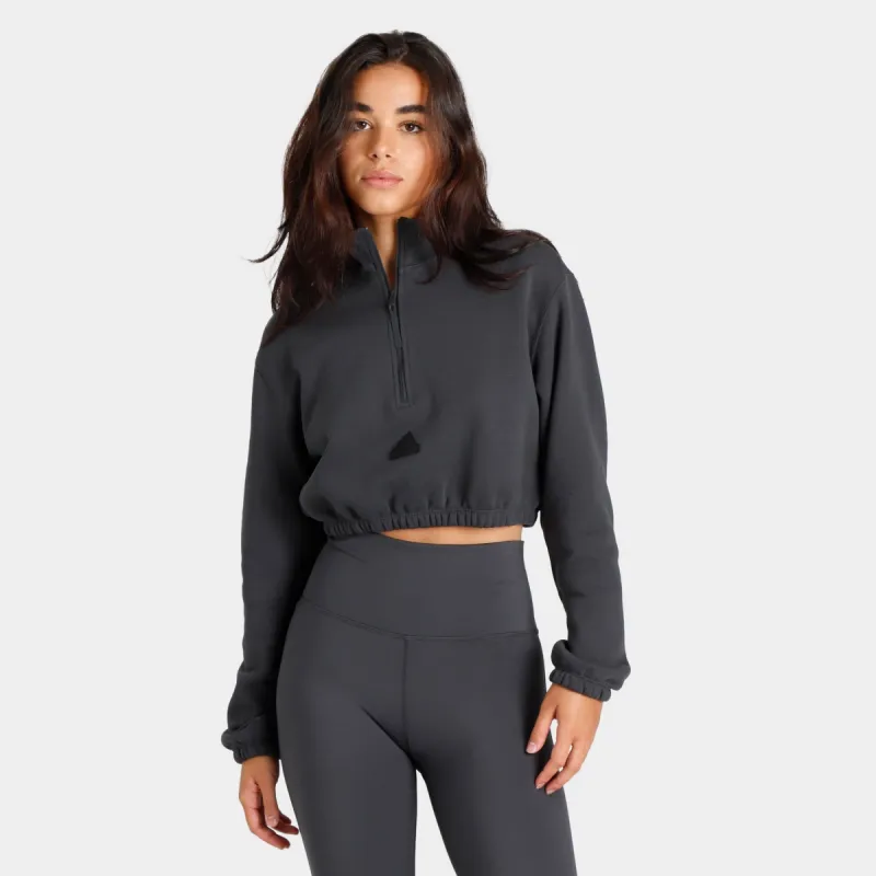 adidas Women's Cropped Half-Zip Sweatshirt Carbon / White sold by JD Sports