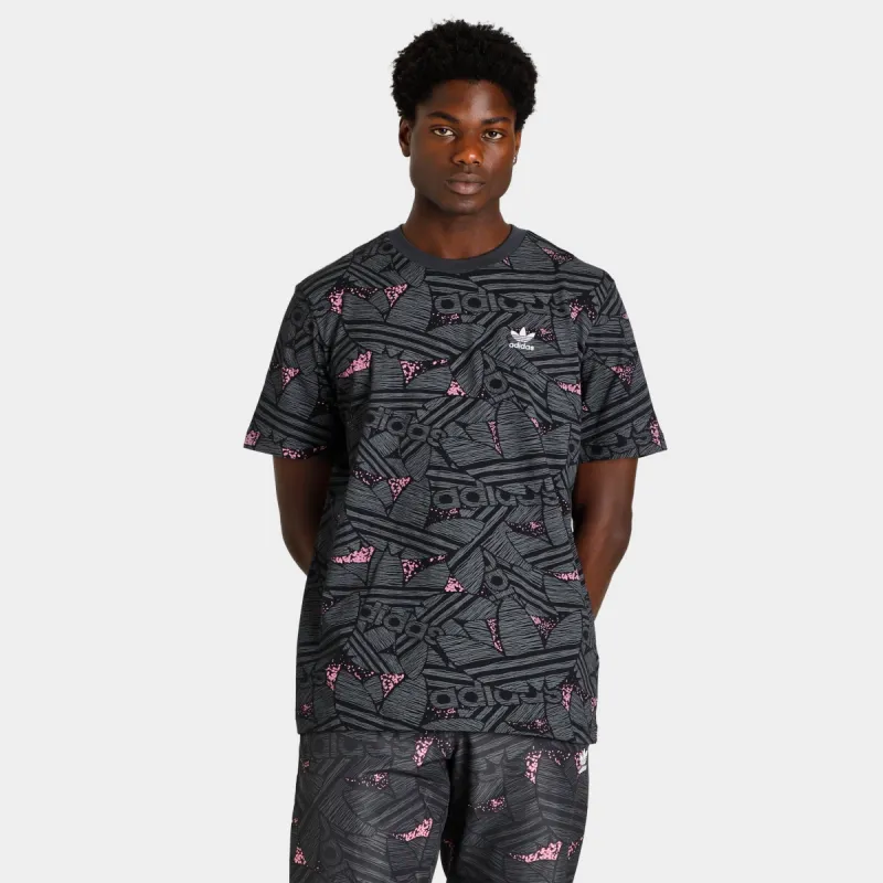 adidas Rekive Trefoil Allover Print T-shirt Black / Grey Six - Bliss Pink sold by JD Sports
