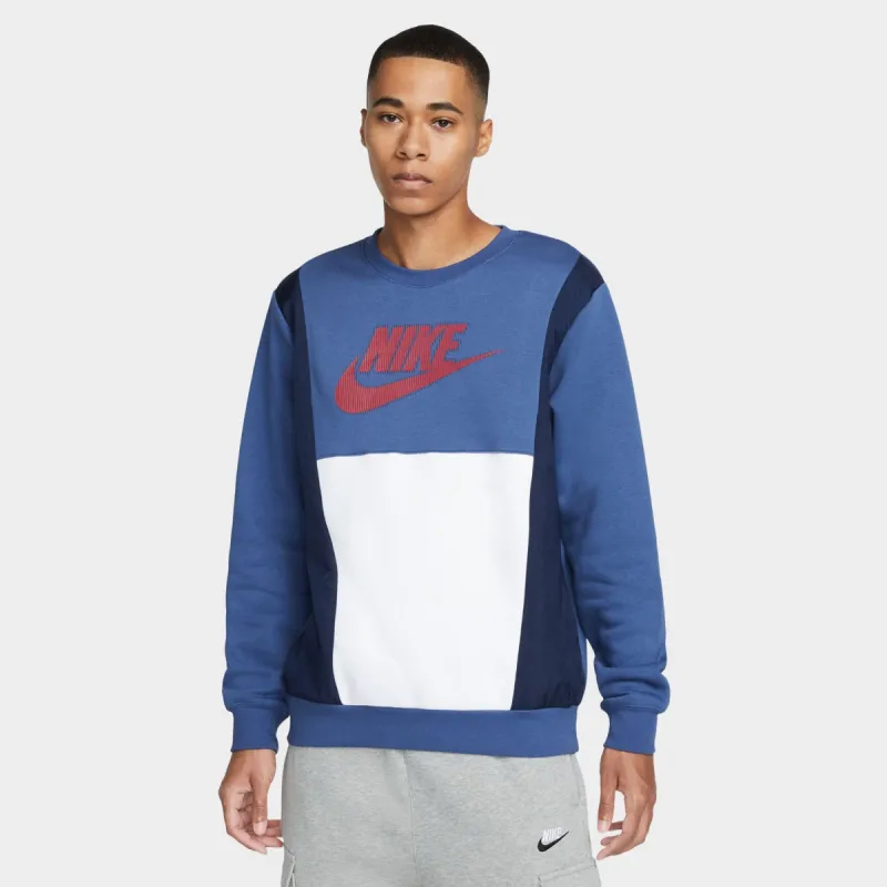 Nike Sportswear Fleece Sweatshirt Mystic Navy / White - University Red sold by JD Sports