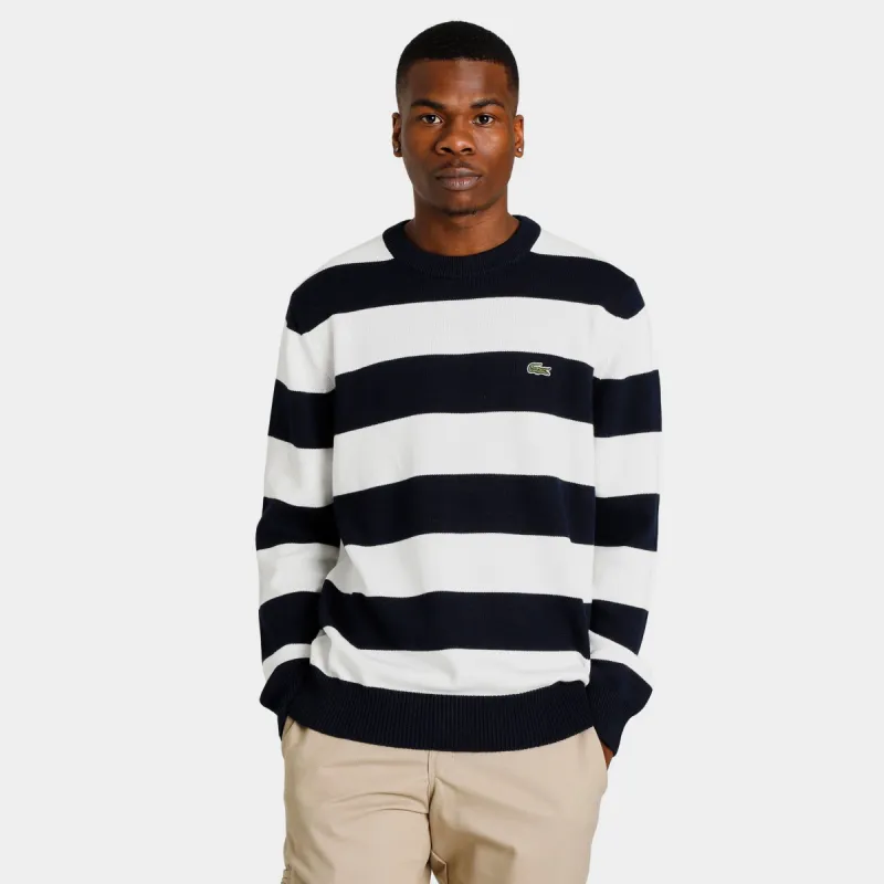 Lacoste Striped Organic Cotton Jersey Sweater Navy Blue / White sold by JD Sports