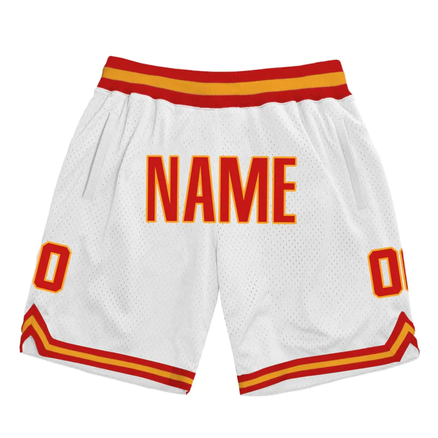 White Red-Yellow Custom Basketball Shorts sold by Jersey House