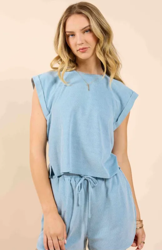 Top Bleu Manches Bouffantes sold by Boutique Elena