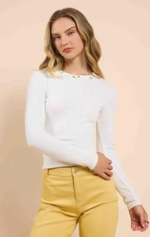 Manche Longue Pointelle Avec Petites Fleurs sold by Boutique Elena