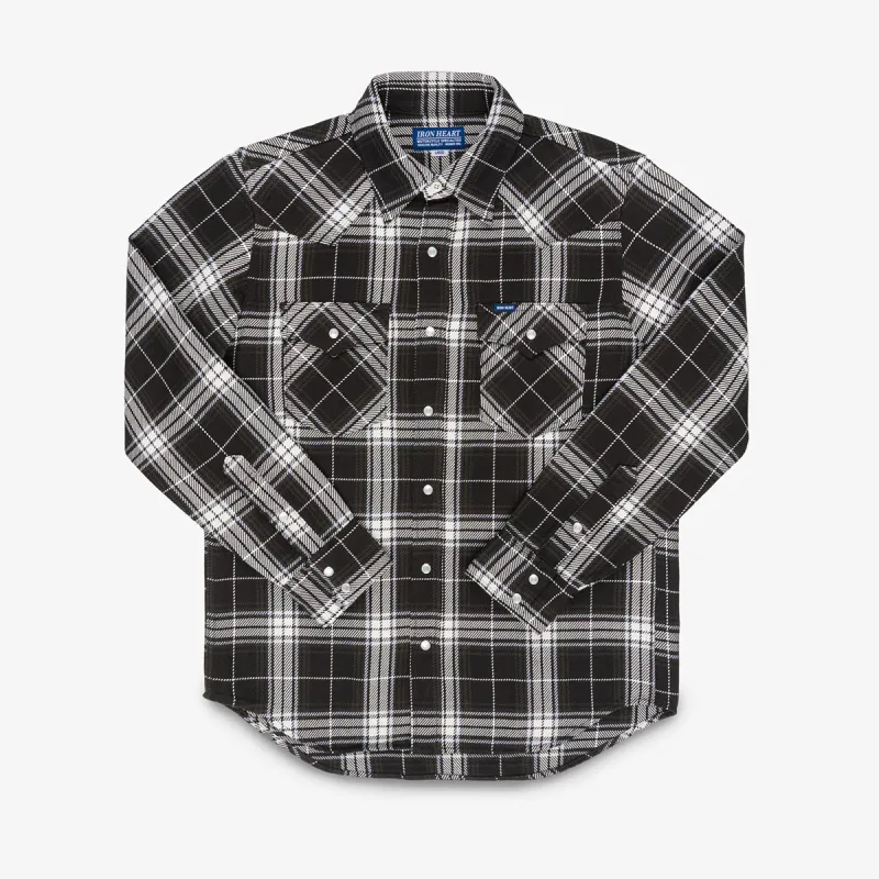 Iron Heart 9oz Selvedge Flannel Western Shirt - Black Check made by Iron Heart