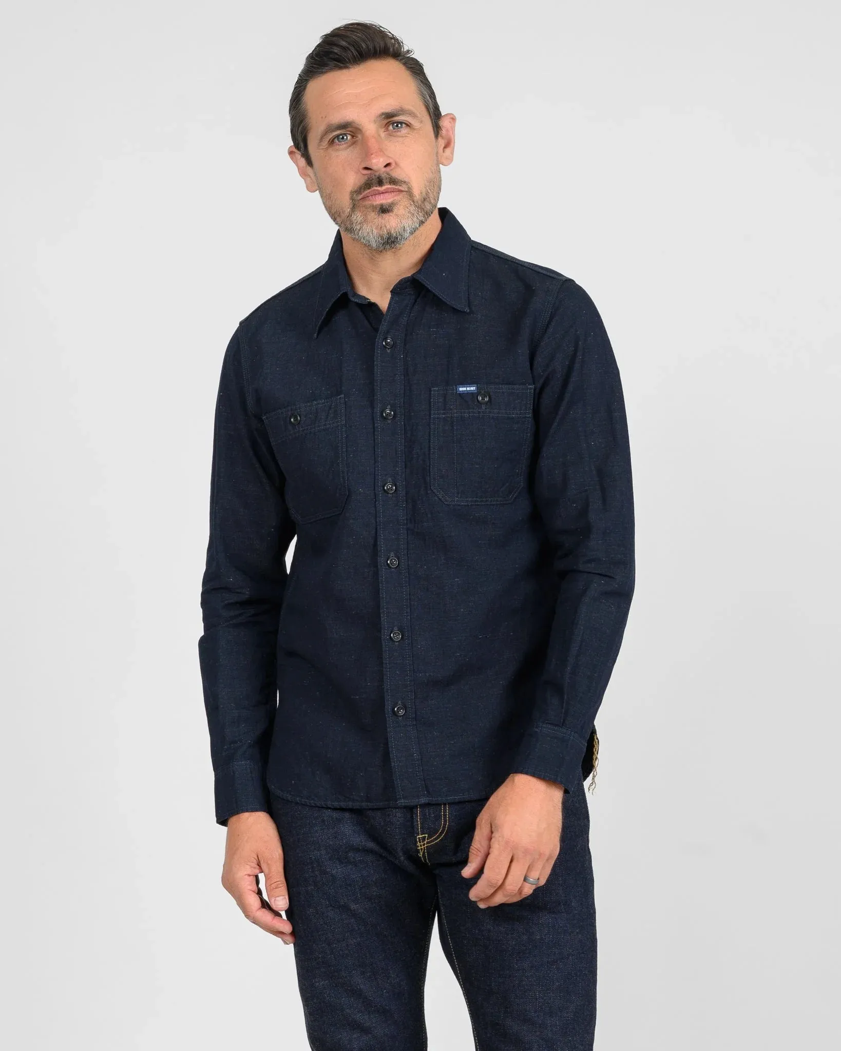 Iron Heart 7oz Cotton Linen Chambray Work Shirt - Indigo sold by Berkeley Supply