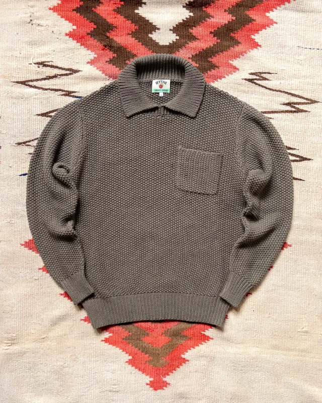 Wythe Moss Stitch Collared Sweater - Dusty Olive made by Wythe NY