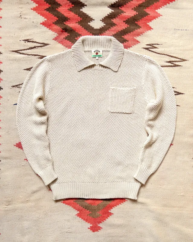 Wythe Moss Stitch Collared Sweater - Buttermilk made by Wythe NY