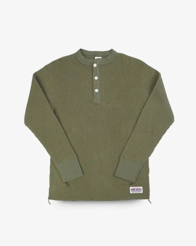 Iron Heart - Waffle Knit Long Sleeved Thermal Henley - Olive made by Iron Heart