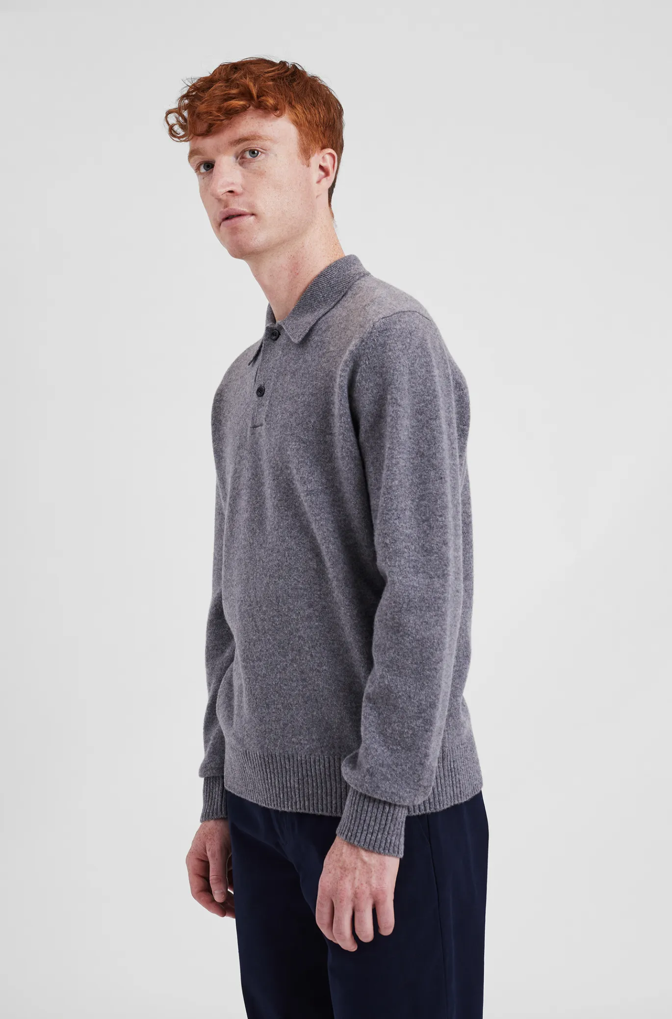 Norse Projects Standard Merino Lambswool Polo - Grey Melange sold by Berkeley Supply product image thumbnail 4